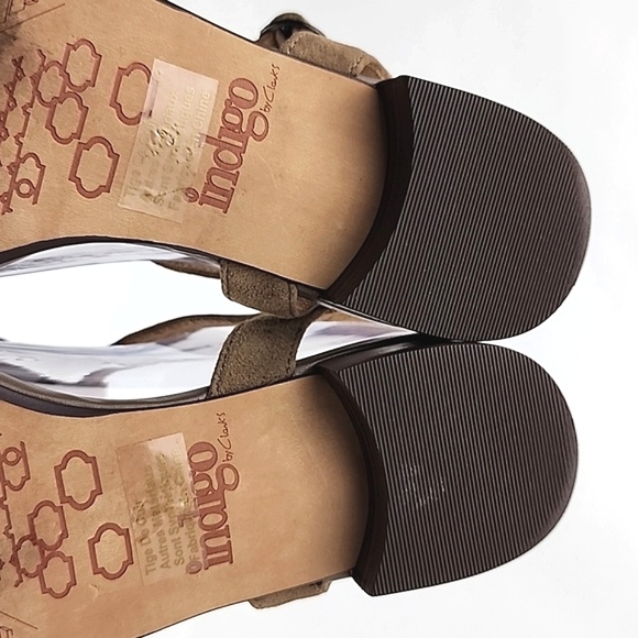 Indigo By Clarks Tan Suede Leather Slingback Strappy Sandals Low Heel Size 7M - Picture 14 of 16